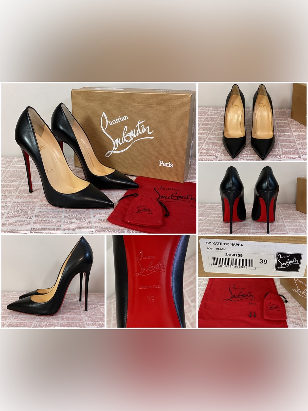 Christian Louboutin So Kate 120 Black Nappa Leather Pumps EU 39